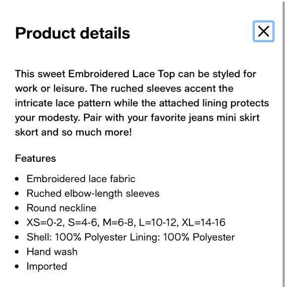 NWT Endless Rose Women’s White Embroidered Lace Blouse - Picture 12 of 12